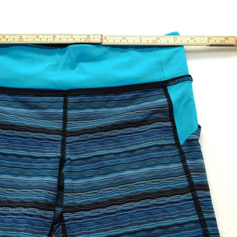 Lululemon Leggings Womens 6 Blue Run Inspire Crop II Stripe Athletic Pockets - Picture 5 of 9